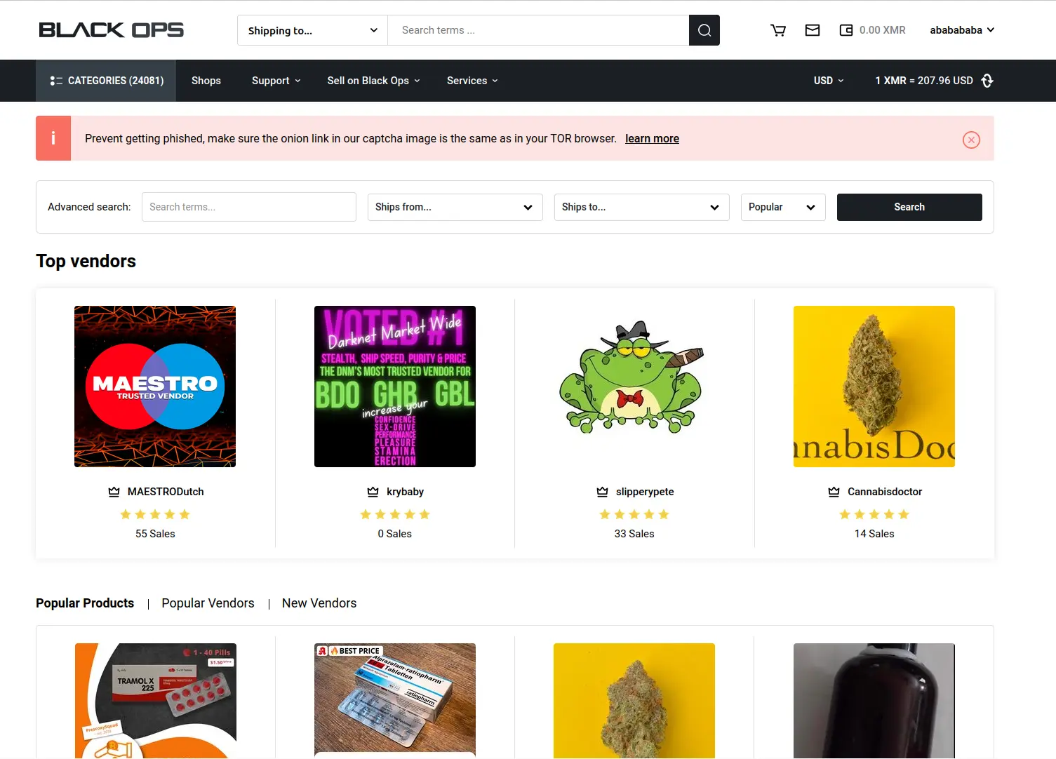 BlackOps Market Front Page