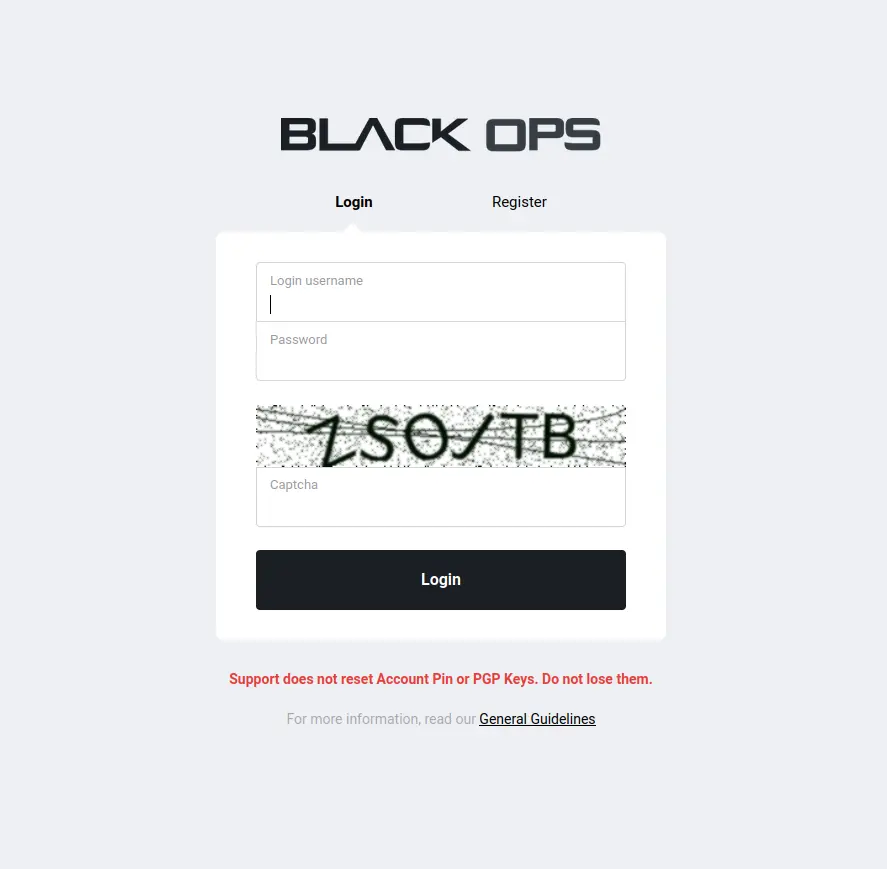 BlackOps Market Login Window